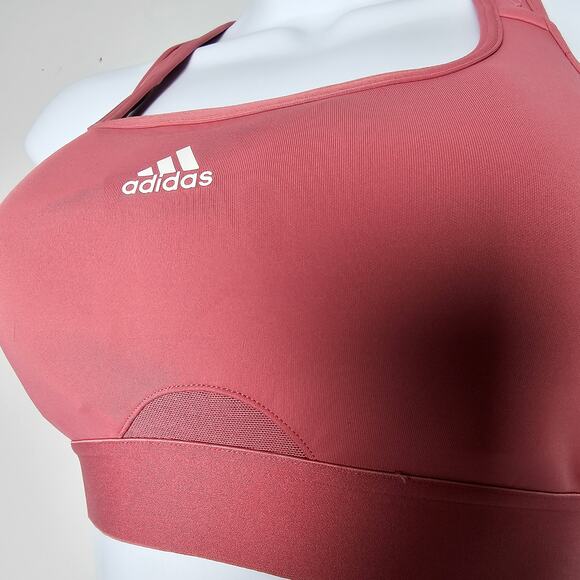 Adidas Sports Bra Pink Mauve Racerback Medium Support Logo Activewear M - Picture 2 of 7